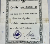 First War Iron Cross Document
