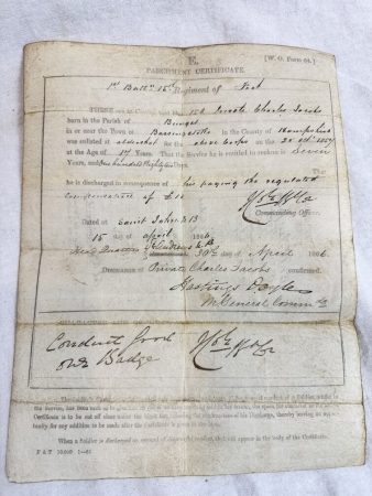 Parchment Discharge Certificate 15th Regiment of Foot